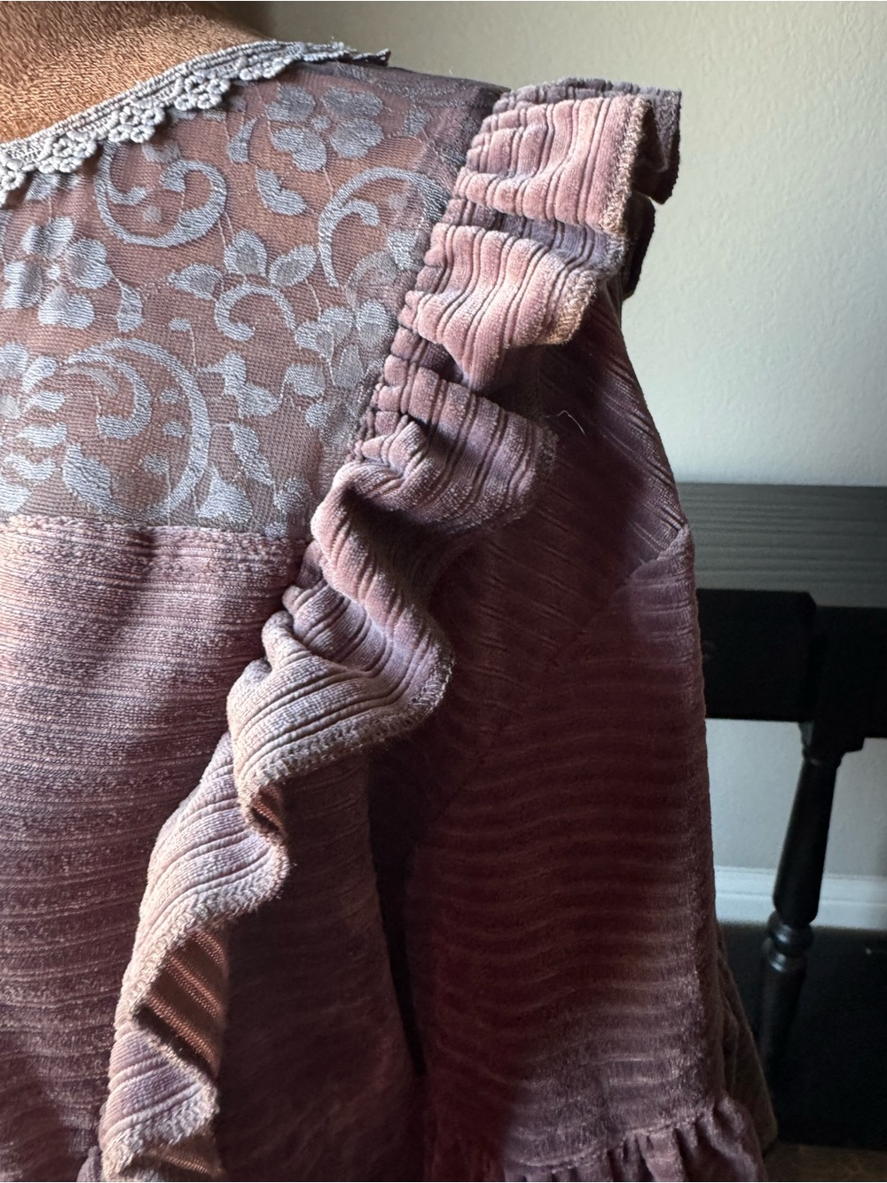 POL Dusty Purple Whimsigoth Velvet Sheer Sleeve Lace Ruffle Blouse S - Picture 4 of 14